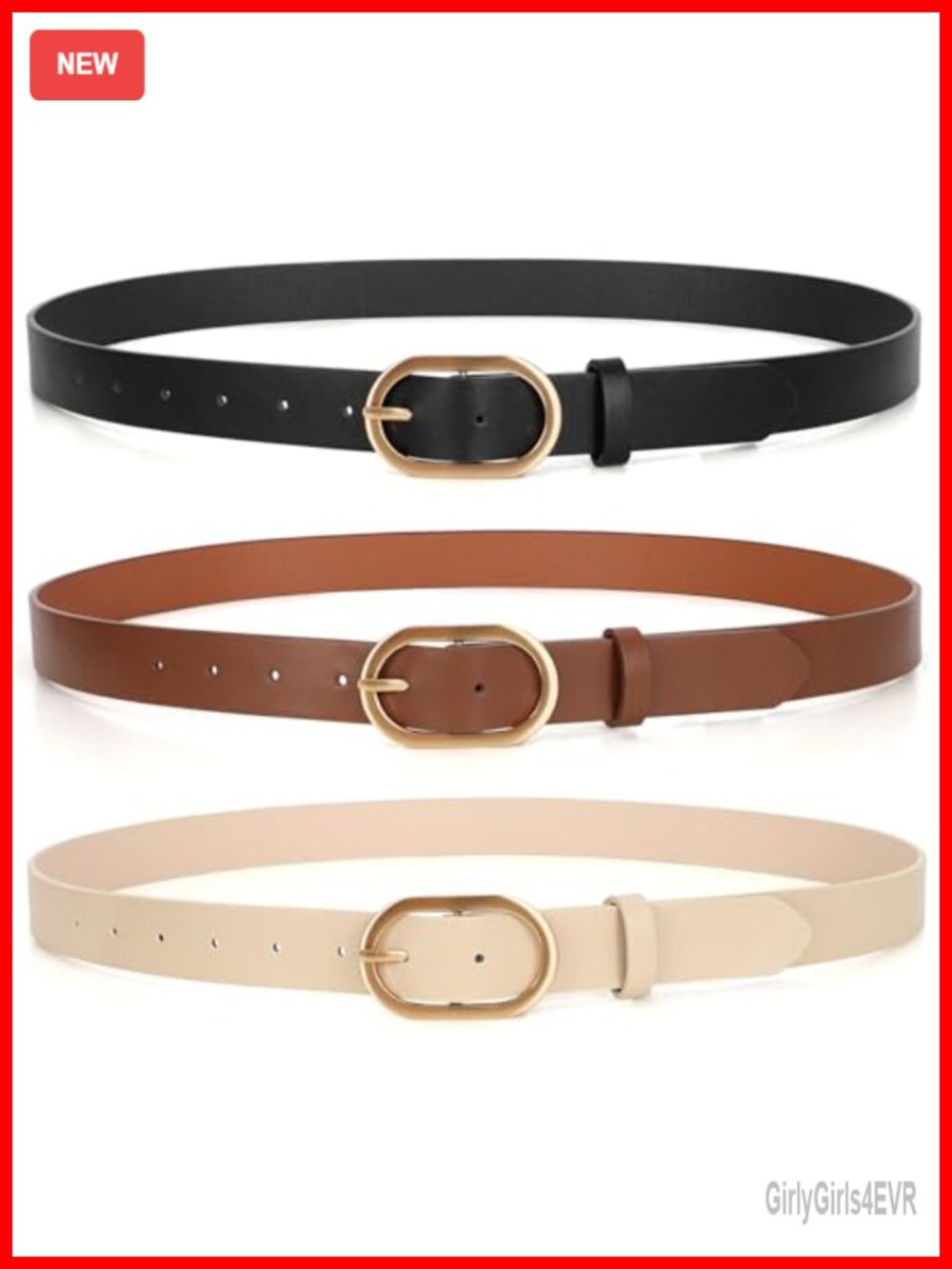 3 Pack Plus Size Women's Faux Leather Belts with Gold Buckle for Jeans and